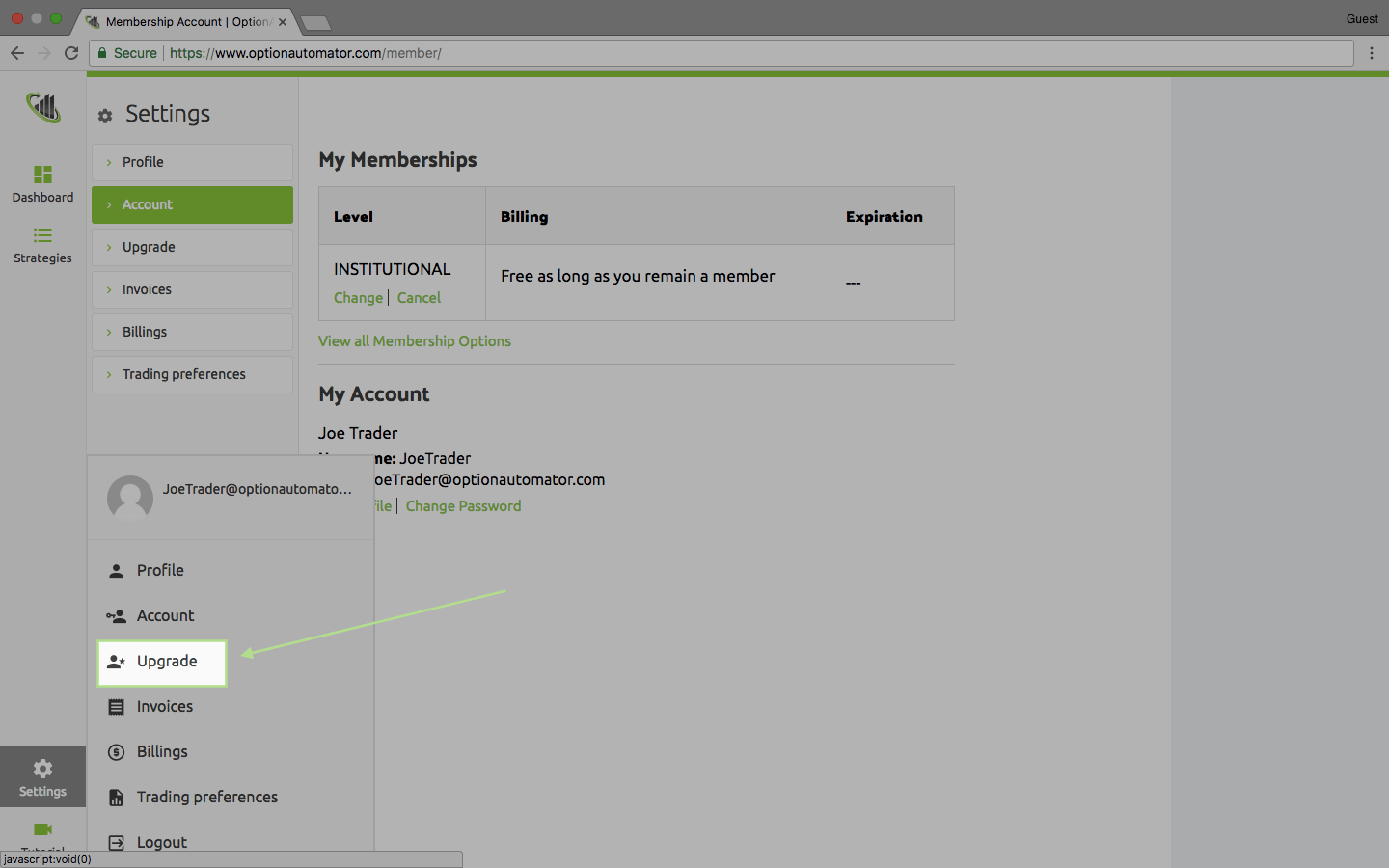 Upgrade-Settings-Menu Current Plan, Invoices And Billing Info &Ndash; Optionautomator